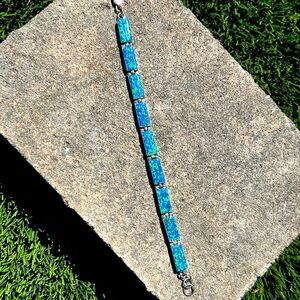 Double Sided Turquoise and Opal inlay Sterling silver link Bracelet